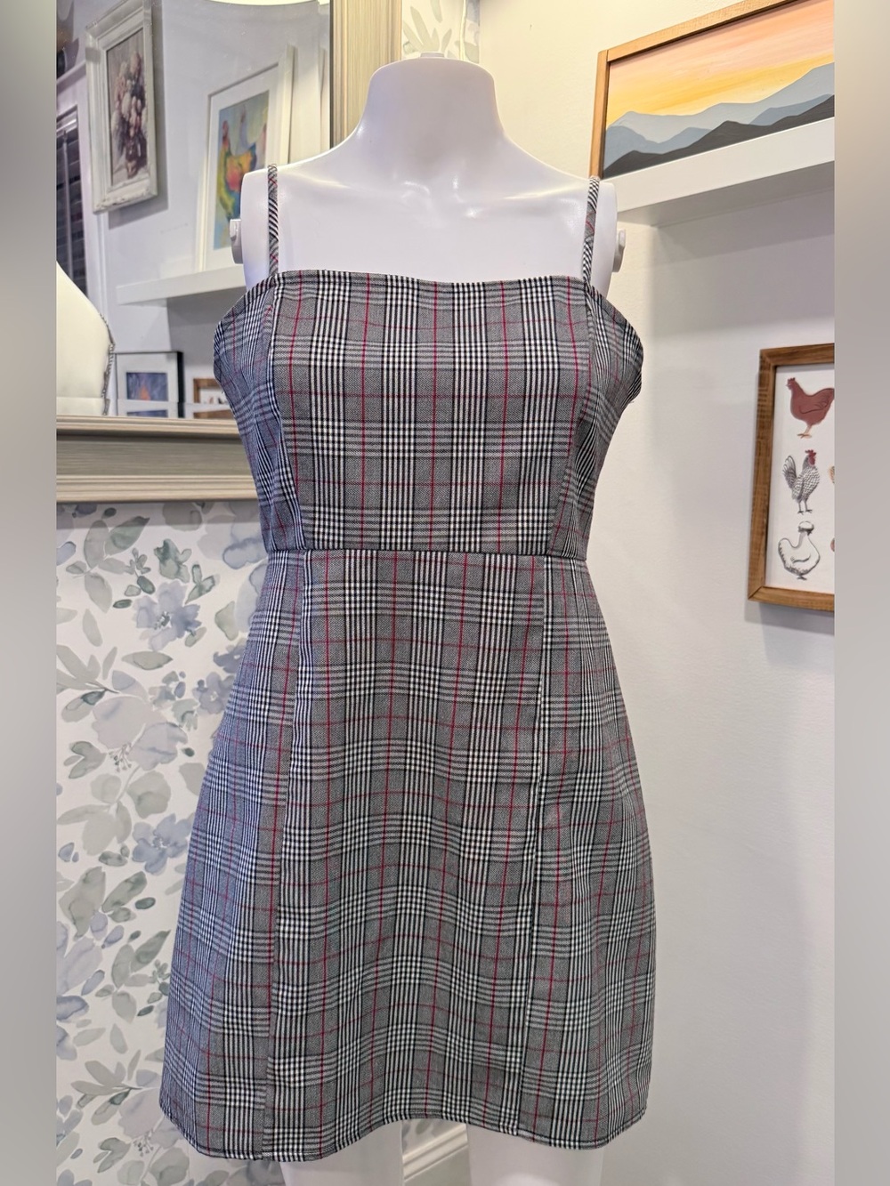 Forever 21 Plaid Mini Dress in Grey and Red Trim